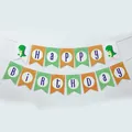 Dinosaurus Happy Birthday slinger met groene cartoonmotieven en papieren vlaggen - Kleine Dinosauriër Verjaardagsbanner