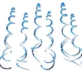 Detail of blue metallic foil PVC hanging swirls with pre-drilled holes for party decor - Light Blue Double Spiral