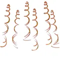 Detailed view of six metallic orange PVC hanging swirls for party venue decorations - Orange Double Spiral