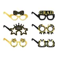 Set of 6 black and gold 2026 graduation party paper glasses props with glitter finish - Gold Series A