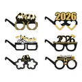Detailed set of 6 black and gold 2026 graduation party paper glasses with glitter finish - Gold Series B