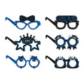 Set of 6 blue glitter graduation party paper glasses with Class of 2026 and GRAD designs - Blue Series A