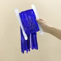 Macro shot of sapphire blue metallic foil fringe curtain wrapped on white paper cardboard - 2 Meters / Dark Blue
