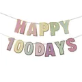 Colorful Happy 100 Days banner with macaron tones and gold foil edges for party decor - 100 Days Macaron Banner