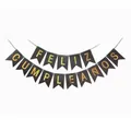 Spanisches Feliz Cumpleaños Banner mit Goldbuchstaben auf schwarzen Wimpeln für Geburtstage - Schwarz Goldprägung Spanisch