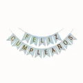 Spanisches hellblaues Feliz Cumpleaños Geburtstagsbanner mit Goldfolienbuchstaben für Partys - Blau Goldprägung Spanisch