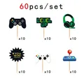 60-piece game party cake topper set with controllers and headphones on white background - Game Theme Collection