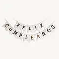 Spanische Feliz Cumpleaños Geburtstagskette mit Goldfolien-Buchstaben auf weißem Banner - Weiß Goldprägung Spanisch