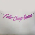 Close-up of purple glitter Feliz Cumpleaños banner with elegant script font for birthday party - Glitter Purple