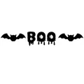 Detail showing black Halloween BOO banner parts and bats with pre-punched hanging holes - Bat BOO Style Decoration