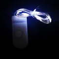 Macro detail of waterproof LED copper wire fairy lights with button battery power box - White Style / White