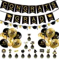Kit de décoration de diplôme noir et or avec bannières et ballons de graduation - Combinaison Banderole Guirlande et Ballons