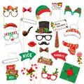 28pcs Christmas party photo booth props with Santa masks and reindeer glasses on white backdrop - Christmas Series Style (DA254)