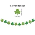 Detail of green clover banner with burlap texture and 12x11cm dimensions for party decor - Green and Light Green Shamrock Garland (Glitter)