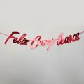 Glittering Feliz Cumpleaños Spanish birthday banner in red and pink metallic finish - Plain Mirror Red