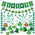 Green St. Patrick's Day party kit with Lucky banner clover swirls and beer charms - Irish Festival Banner Swirl Set (Style C)