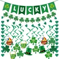 St. Patrick's Day party set with Lucky banner and green clover swirl decorations - Irish Festival Banner Swirl Set (Style D)