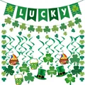 St. Patrick's Day decoration set with green shamrocks, Lucky banner and beer ornaments - Irish Festival Banner Swirl Set (Style F)