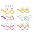 Set of 6 Easter paper party glasses featuring cartoon rabbits, chicks and colorful eggs - Basic Style One