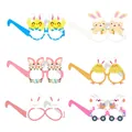Detailed view of six colorful Easter paper glasses featuring bunny, chick, and egg designs - Series Four (Style D)