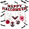 Σετ διακόσμησης Halloween με αιματηρό πανό και κρεμαστά διακοσμητικά για πάρτι τρόμου - Σετ Ματωμένα Γράμματα Κοράκι Σπιράλ Νυχτερίδα