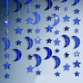 Blue mirrored star and moon garland banner for festive holiday party home decorations - Long / Blue