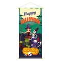 Détail de la bannière Happy Halloween avec motifs de citrouille et sorcière et tige de suspension - Bannière Sorcière