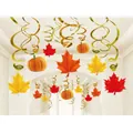 Thanksgiving hanging swirl decorations with gold spirals, autumn maple leaves and pumpkins - Thanksgiving Spiral Pendant (DA96)