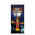 Λεπτομέρεια πανό Halloween με σκιάχτρο, κολοκύθα και φόντο με μπλε έναστρο ουρανό - Πανό Σκιάχτρο