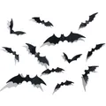 Set of 12 black 3D bat wall stickers with wings for Halloween home decoration - Bat Set