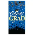 Close-up of 2024 graduation poster with gold Congrats GRAD text and falling caps - Series 1 (Dark Blue Glitter)