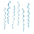 Set of 6 blue metallic foil spiral streamers for party and wedding ceiling decoration - Lake Blue Single Spiral