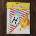 Red and white striped birthday party triangle flags with blue crown and hanging string - Crown Happy Birthday Triangle Bunting
