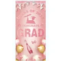 Detailed view of pink 2022 graduation banner with glitter text and balloon graphics - Series 12 (Pink Balloons)