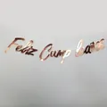 Sparkling rose gold Feliz Cumpleaños birthday banner with metallic foil letters - Plain Mirror Rose Gold