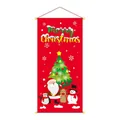 Detail of red Merry Christmas hanging banner with Santa, reindeer and snowman prints - Big Red Background Santa Reindeer Penguin Style (圣诞海报005)