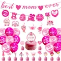 Pink Mother's Day party decoration set with Best Mom banner and assorted balloons - Best Mom Banner Balloon Kit Style One