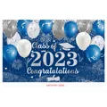 2023 afstudeerfeest achtergrond in marineblauw met zilveren ballonnen en tekstdecor - Blauw Goud 2023 Ceremonie Stijl(MBYJHF001126002) / 180x110cm