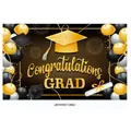 Zwart en goud afstudeerfeest spandoek met Congratulations GRAD tekst en ballonmotieven - Zwart Goud Vuurwerk Afstuderen Stijl(LBYHF00112602) / 180x110cm