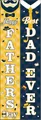 Close-up of Happy Father's Day plaid banners with necktie and mustache graphics - Yellow and Blue Plaid Happy Father's Day Style