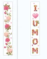 Vertical floral banner detail with pink roses and I Love You Mom flower lettering decor - Rose Vine Style (Mother's Day Couplet 9)