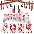 Set decorazioni Halloween con tovaglia insanguinata e striscioni horror per feste - Set T5 Tovaglia Coltello Insanguinato Adesivi Nastro