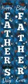 Close-up of Father's Day blue checkered porch banners featuring festive party illustrations - Light and Dark Blue Rhombus Grid Best Father Style