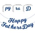 Guida alle taglie dello striscione blu Happy Father's Day con dimensioni in cm e pollici - Ghirlanda Collegata Festa del Papà