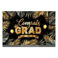 Zwart en goud afstudeerfeest spandoek met Congrats Grad en ballonnen decoratie - Zwart Goud Tropische Planten Stijl(SBYJHF00112501)
