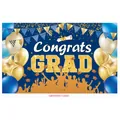 Marineblauwe afstudeerbanner met gouden Congrats GRAD belettering en feestelijke ballonnen - Marine Viering Pailletten Stijl(MBYJHF001125001)