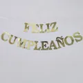 Goldenes spanisches Feliz Cumpleaños Banner aus Spiegeleffekt-Karton für Geburtstage - Gold