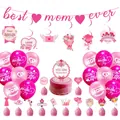 Complete Mother's Day party decoration set with Best Mom banner and pink balloons - Best Mom Banner Balloon Kit Style Three