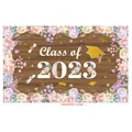 Achtergrond voor examenfeest 2023 met bloemen op houtmotief en gouden confetti - Houtnerf Bloemen 2023 Stijl(MBYJHF001125002)