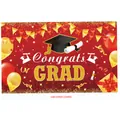 Rode afstudeerfeest achtergrond met gouden Congrats GRAD tekst en feestelijke motieven - Rood Goud Cadeau Ballon Stijl(MBYJHF001125005)